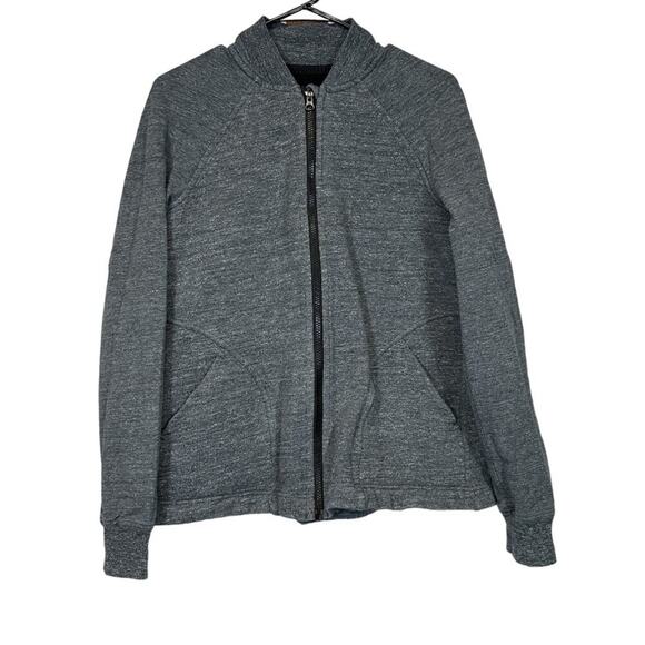 Lululemon Pleat To Street Bomber Jacket in Heathered Snow Slub Coal Size 6 - Picture 2 of 9